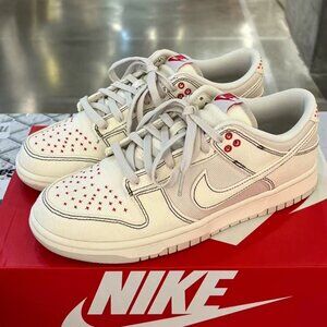 Nike Dunk Low Cream with Red Accent Sneakers - Classic Casual Shoes